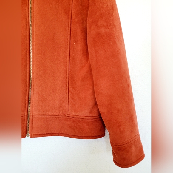 County Clothing Co Canada Faux Suede Sherpa Jacket Full Zip Terracotta Large - Picture 12 of 16